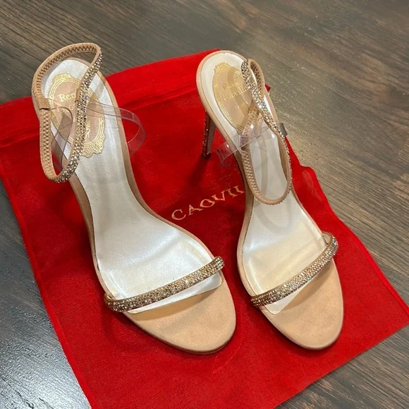 René Caovilla Elastica 105 Ankle Strap Satin Sandals - Picture 1 of 11